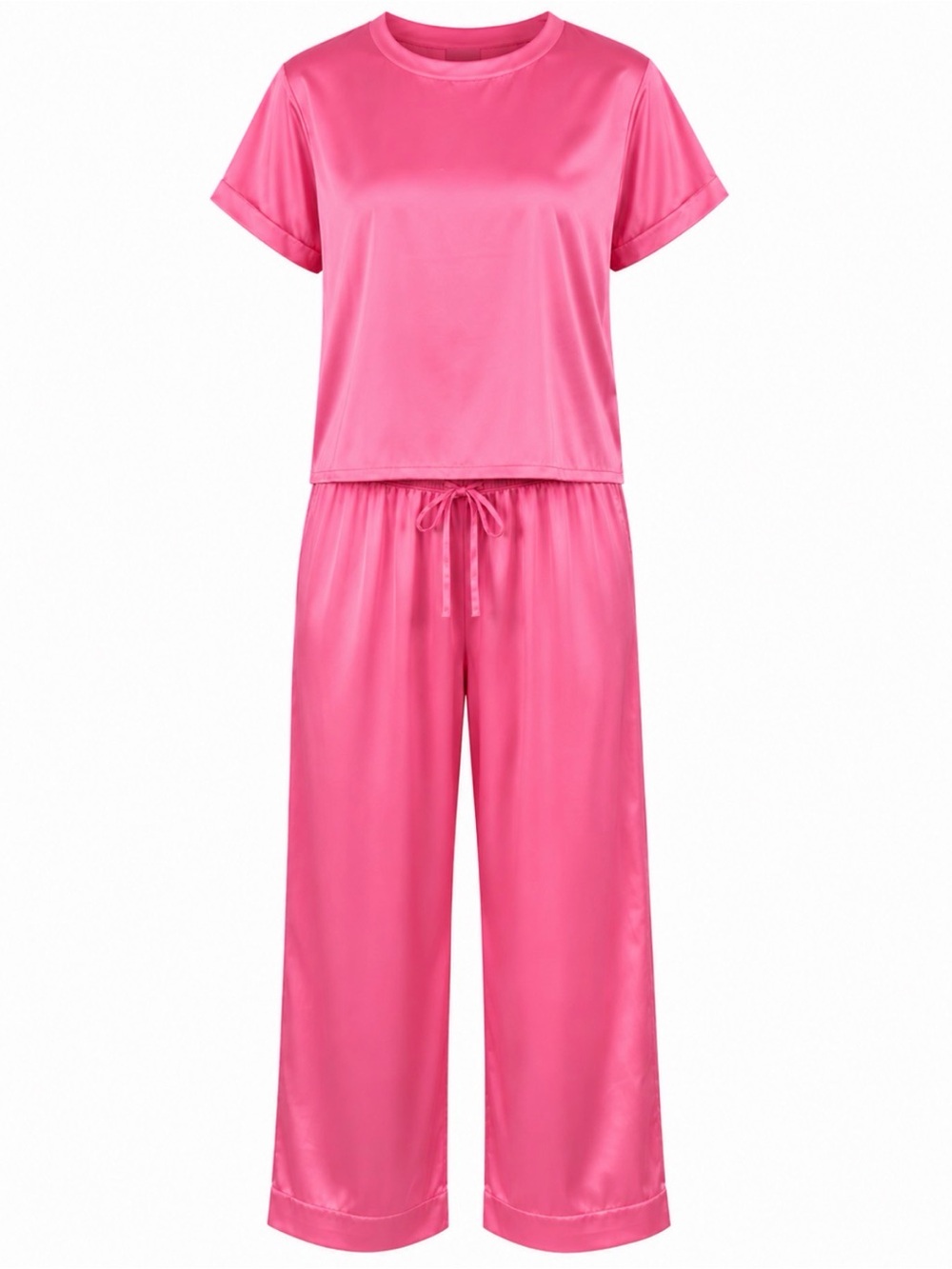 Ekouaer Women's L Lightweight Pink Short-Sleeve Satin Pajama Set